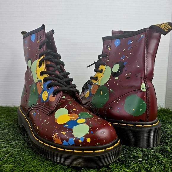 Dr. Martens 1460 Cherry Splatter Smooth Leather Combat Boots - Picture 1 of 10